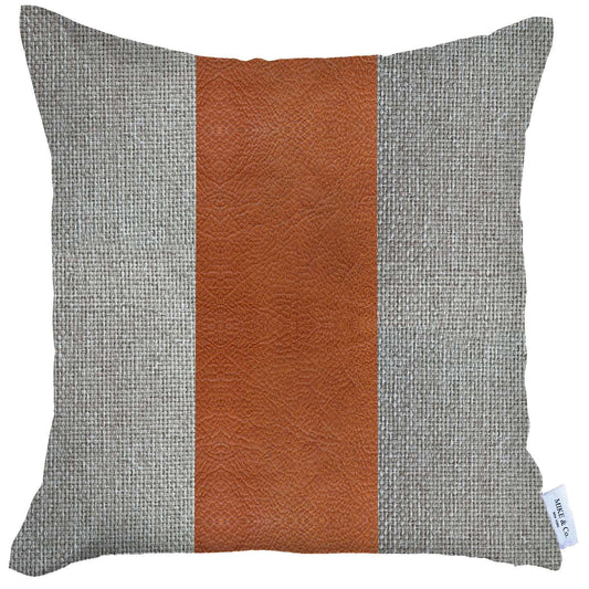 18" X 18" Grey And Brown Geometric Zippered Handmade Polyester Throw Pillow Cover