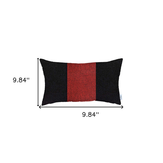 12" X 20" Black And Red Geometric Zippered Handmade Polyester Lumbar Pillow Cover
