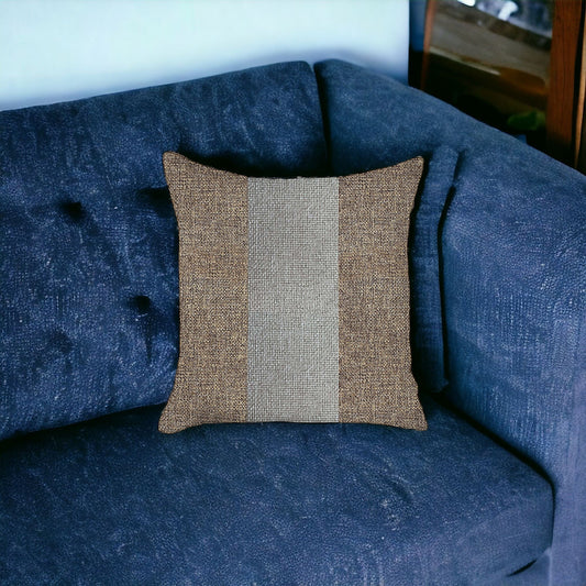 18" X 18" Brown And Grey Geometric Zippered Handmade Polyester Throw Pillow Cover