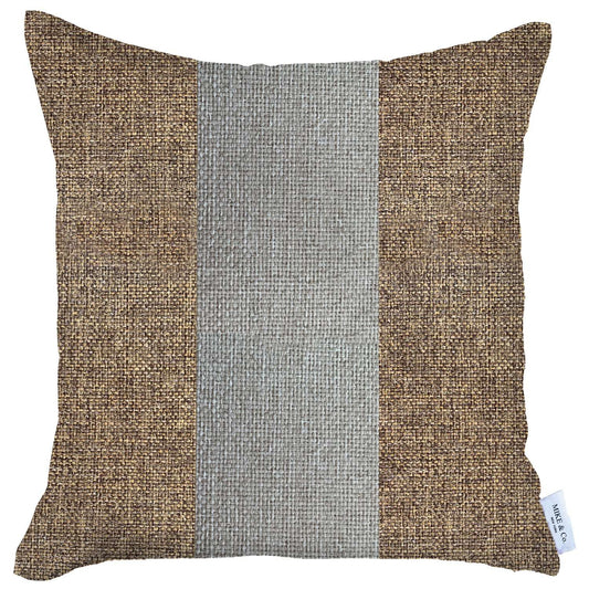 18" X 18" Brown And Grey Geometric Zippered Handmade Polyester Throw Pillow Cover