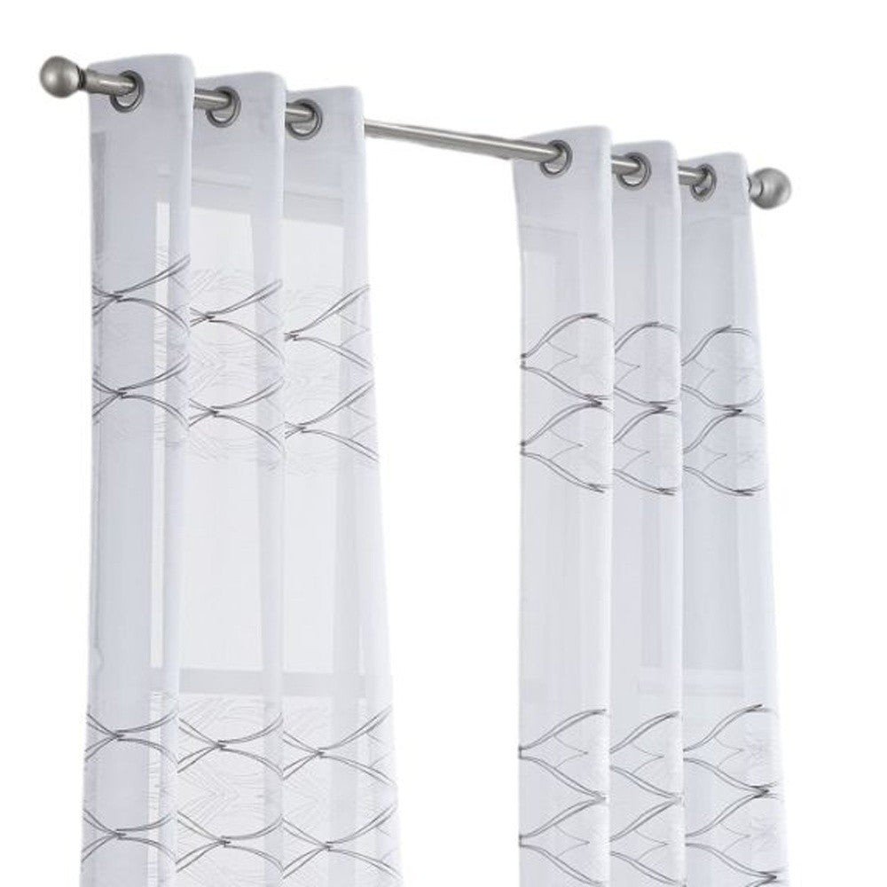 Set of Two 96" White Wave Embroidered Window Panels
