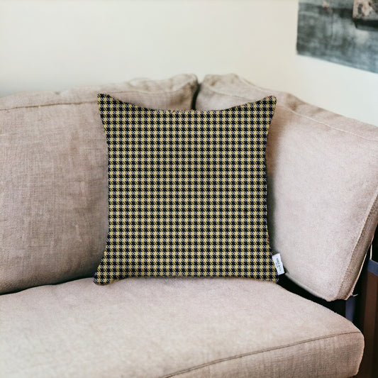18" X 18" Yellow Houndstooth Zippered Handmade Polyester Throw Pillow Cover