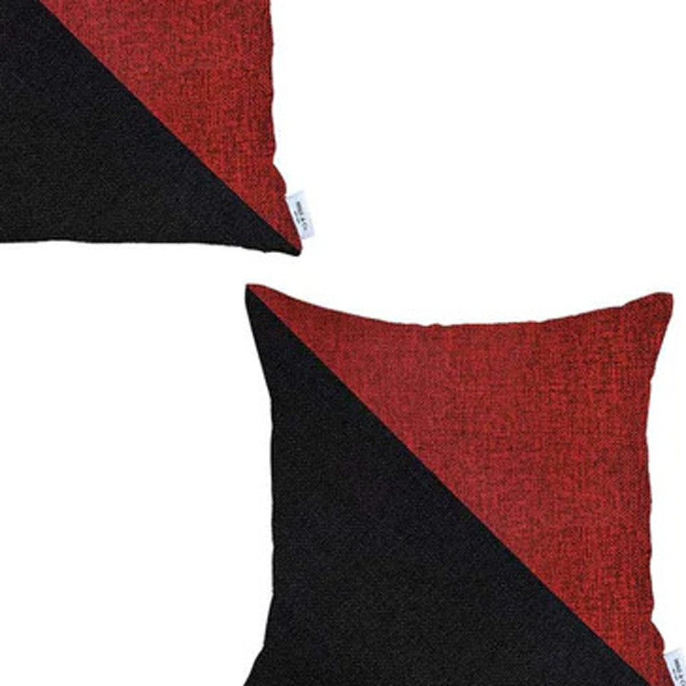 Set Of Two 18" X 18" Red And Black Geometric Zippered Handmade Polyester Throw Pillow