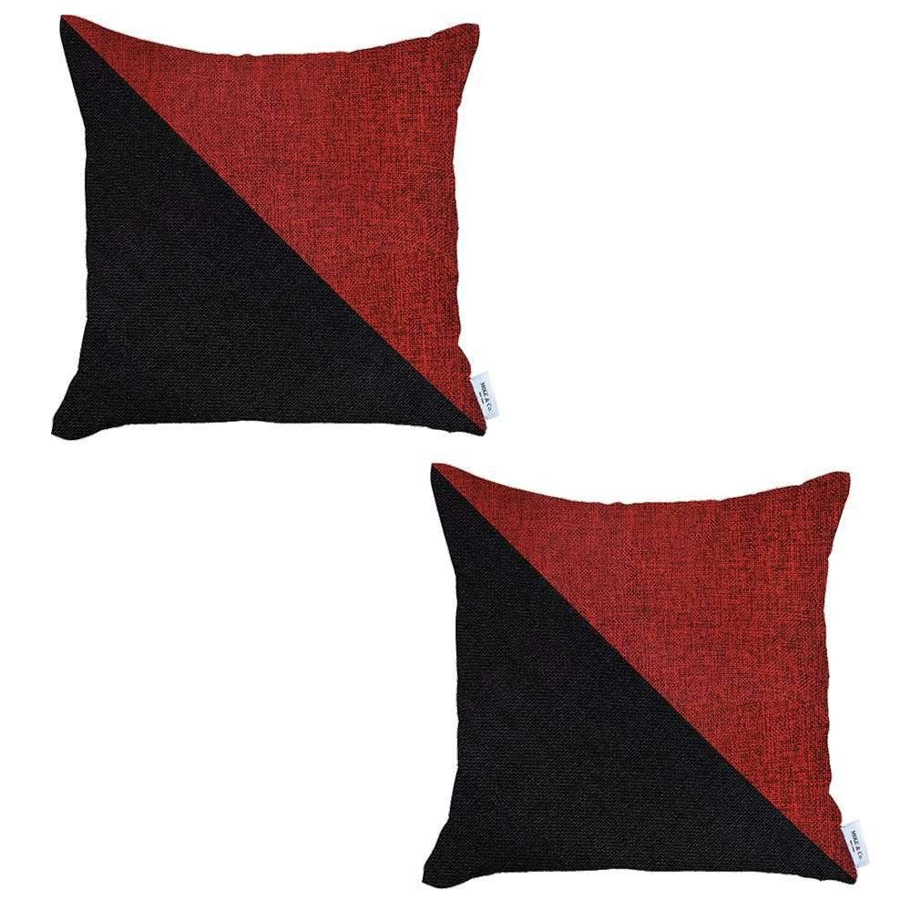 Set Of Two 18" X 18" Red And Black Geometric Zippered Handmade Polyester Throw Pillow