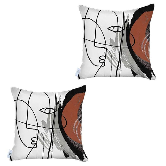 Set of Two 18" X 18" Gray and Black Abstract Polyester Zippered Pillow