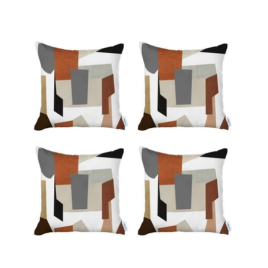 Set Of Four 18" X 18" Black And Maroon Abstract Zippered Handmade Polyester Throw Pillow