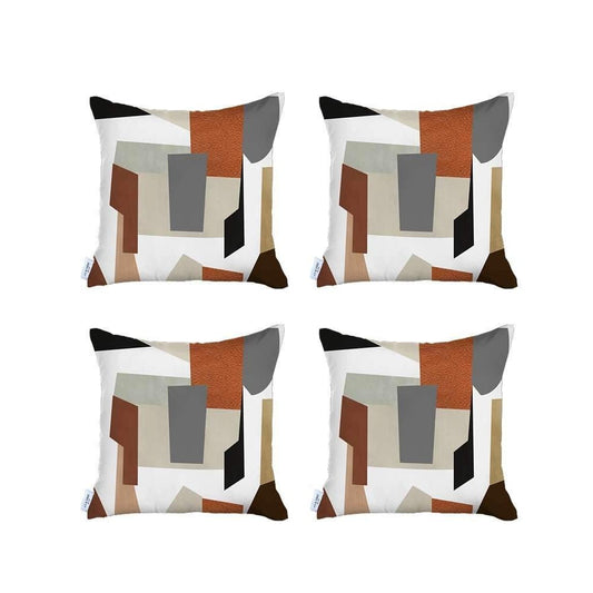 Set Of Four 18" X 18" Black And Maroon Abstract Zippered Handmade Polyester Throw Pillow