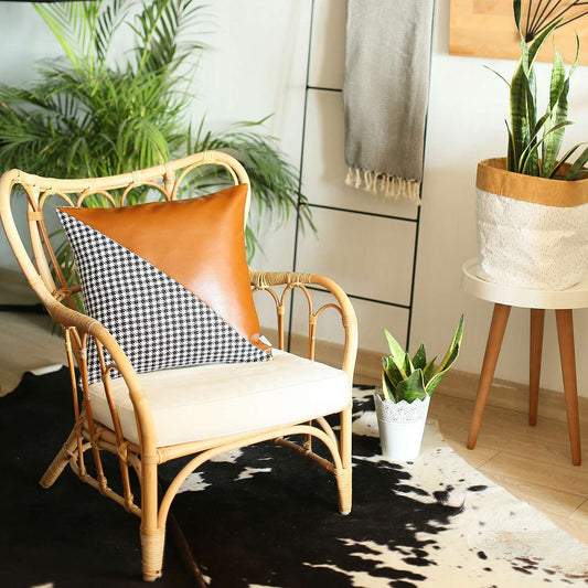 18" X 18" Brown And Black Houndstooth Zippered Handmade Polyester Throw Pillow Cover