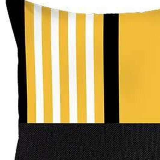 Set Of Four 18" X 18" Yellow Striped Zippered Handmade Polyester Throw Pillow