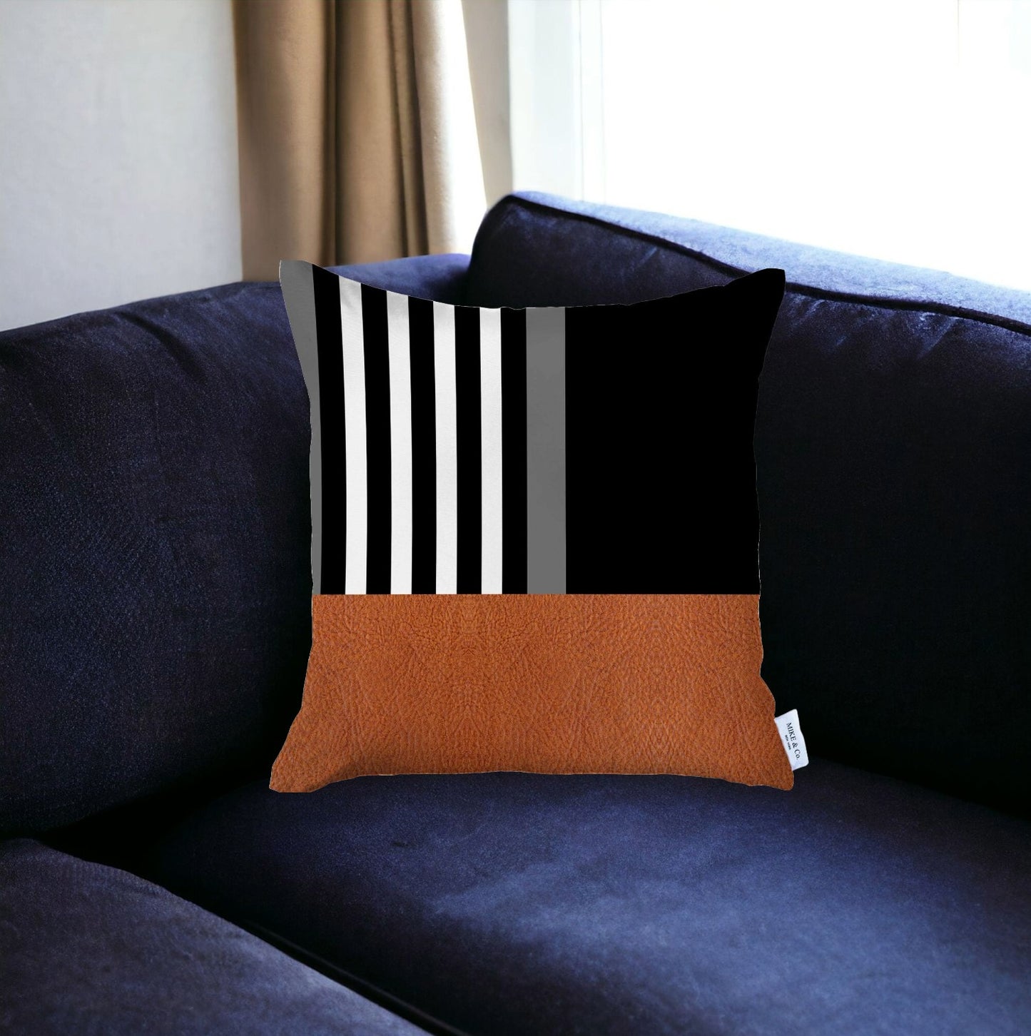 18" X 18" Brown And Black Striped Zippered Handmade Polyester Throw Pillow Cover