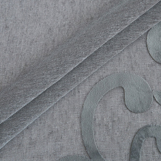 Set of Two 84" Silver Velvet Applique Window Panels