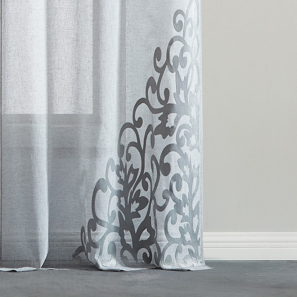 Set of Two 84" Silver Velvet Applique Window Panels