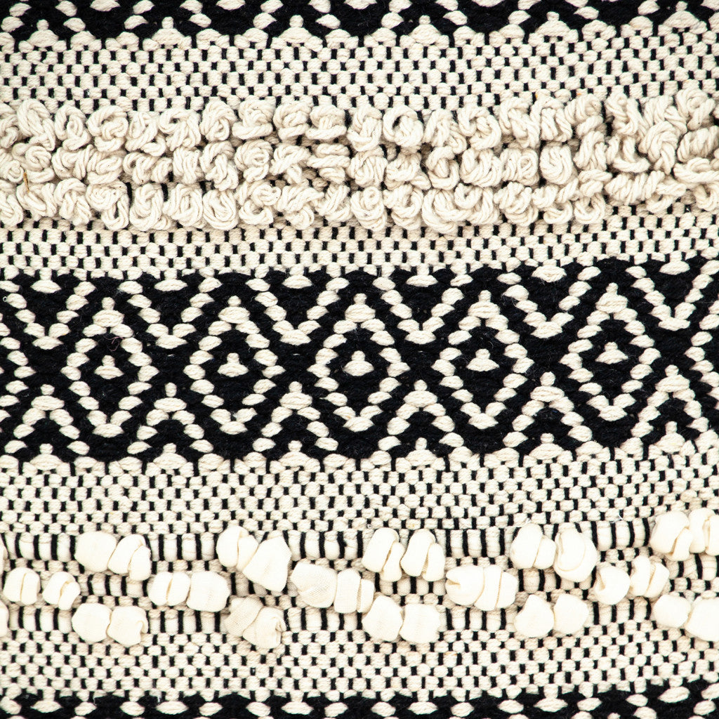 18" X 18" Beige And Black Zippered 100% Cotton Throw Pillow With Embroidery