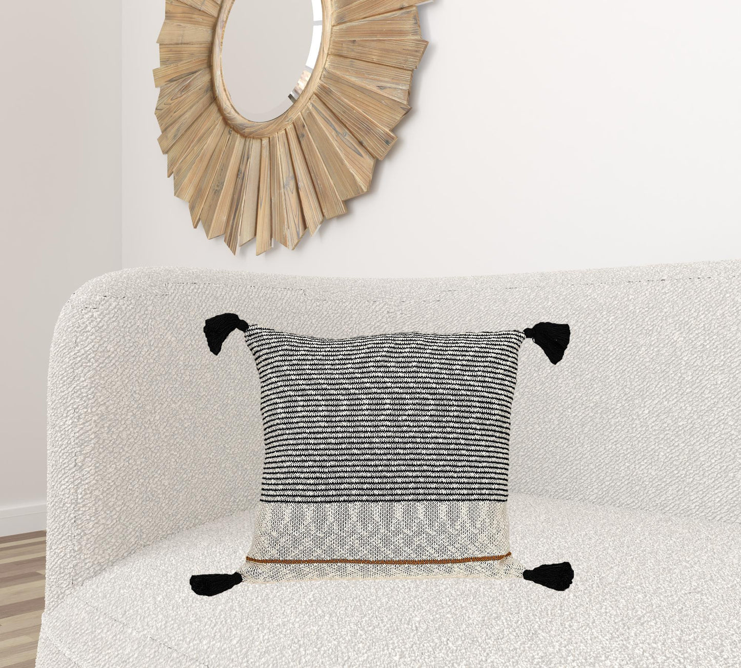 20" x 20" Beige Stripe Pattern Square Accent Throw Pillow with Tassel