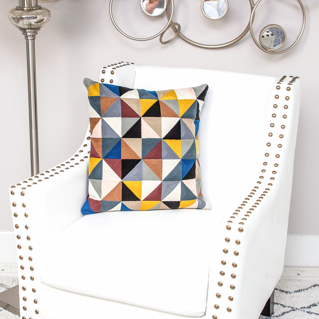 20" X 20" Black And Yellow Geometric Zippered 100% Cotton Throw Pillow