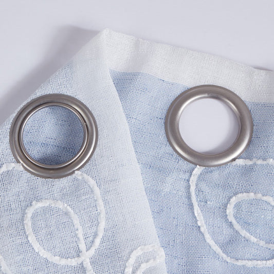 Set of Two 96" Blue Striped Floral Embroidery Window Panels