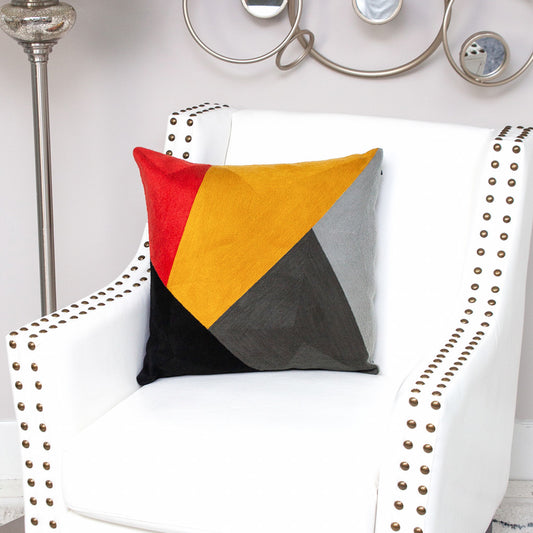 20" X 20" Mustard Yellow And Black Geometric Zippered 100% Cotton Throw Pillow