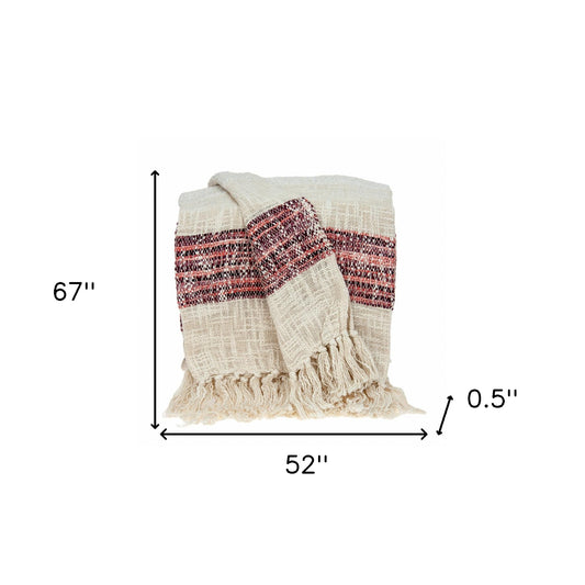 Beige and Shades of Pink Strips Woven Handloom Throw Blanket