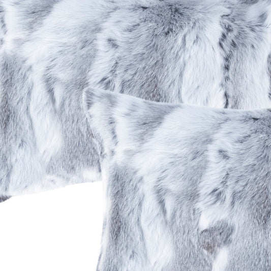 Set Of Two 12" X 20" Grey Rabbit Natural Fur Throw Pillows