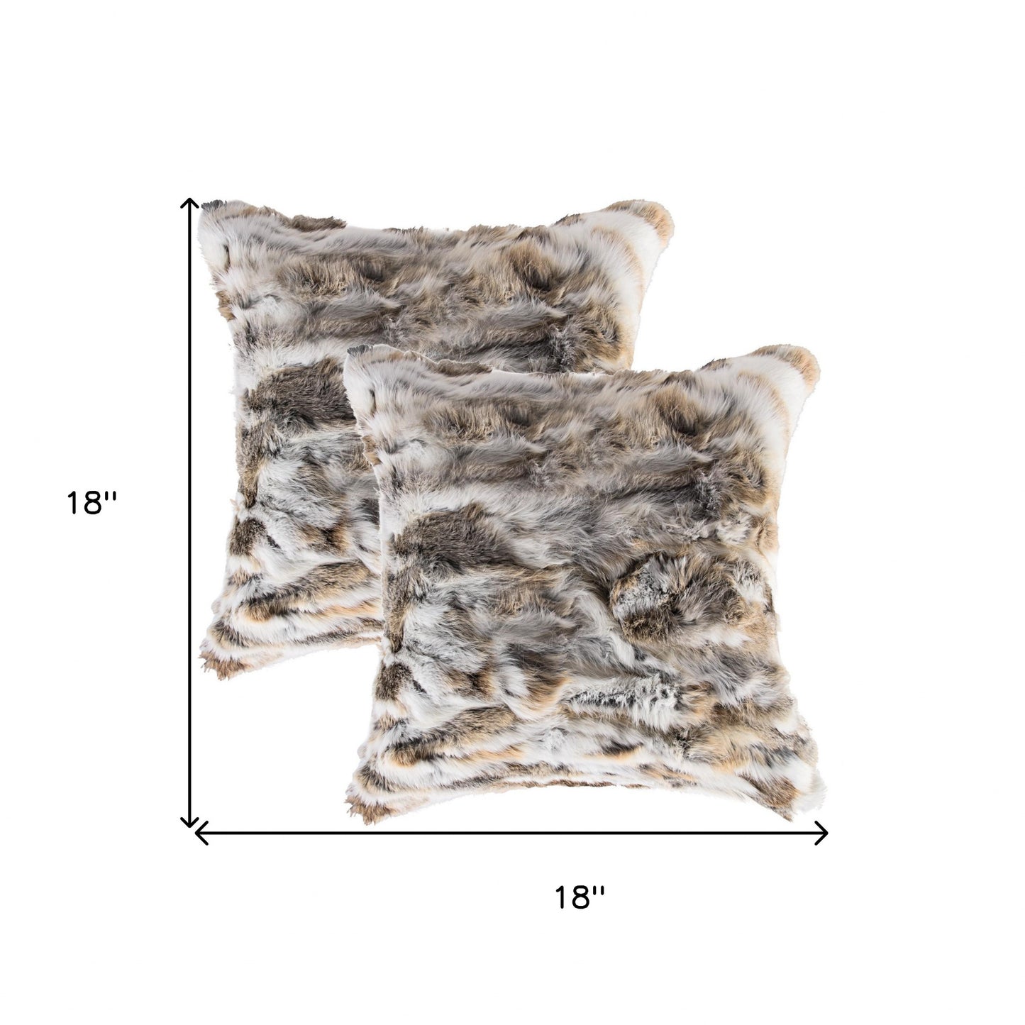 Set Of Two 18" X 18" Tan And White Rabbit Natural Fur Animal Print Throw Pillows