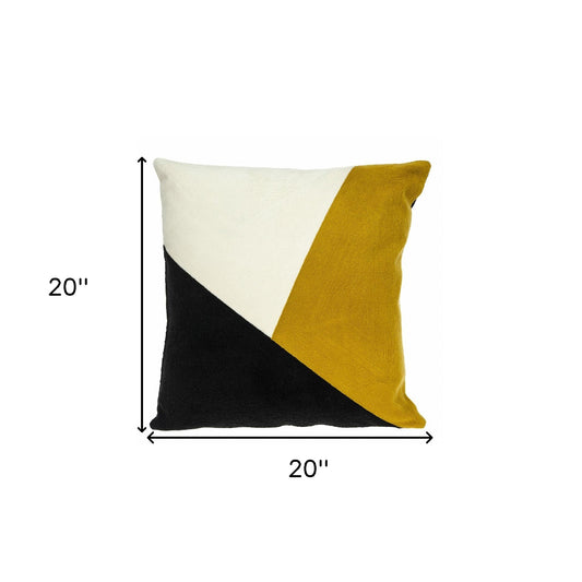 20" X 20" Black And Yellow Geometric Zippered 100% Cotton Throw Pillow