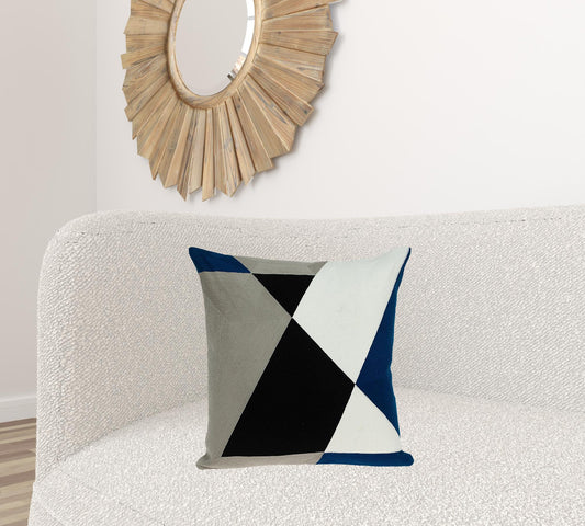 20" X 20" Gray And Black Geometric Zippered 100% Cotton Throw Pillow