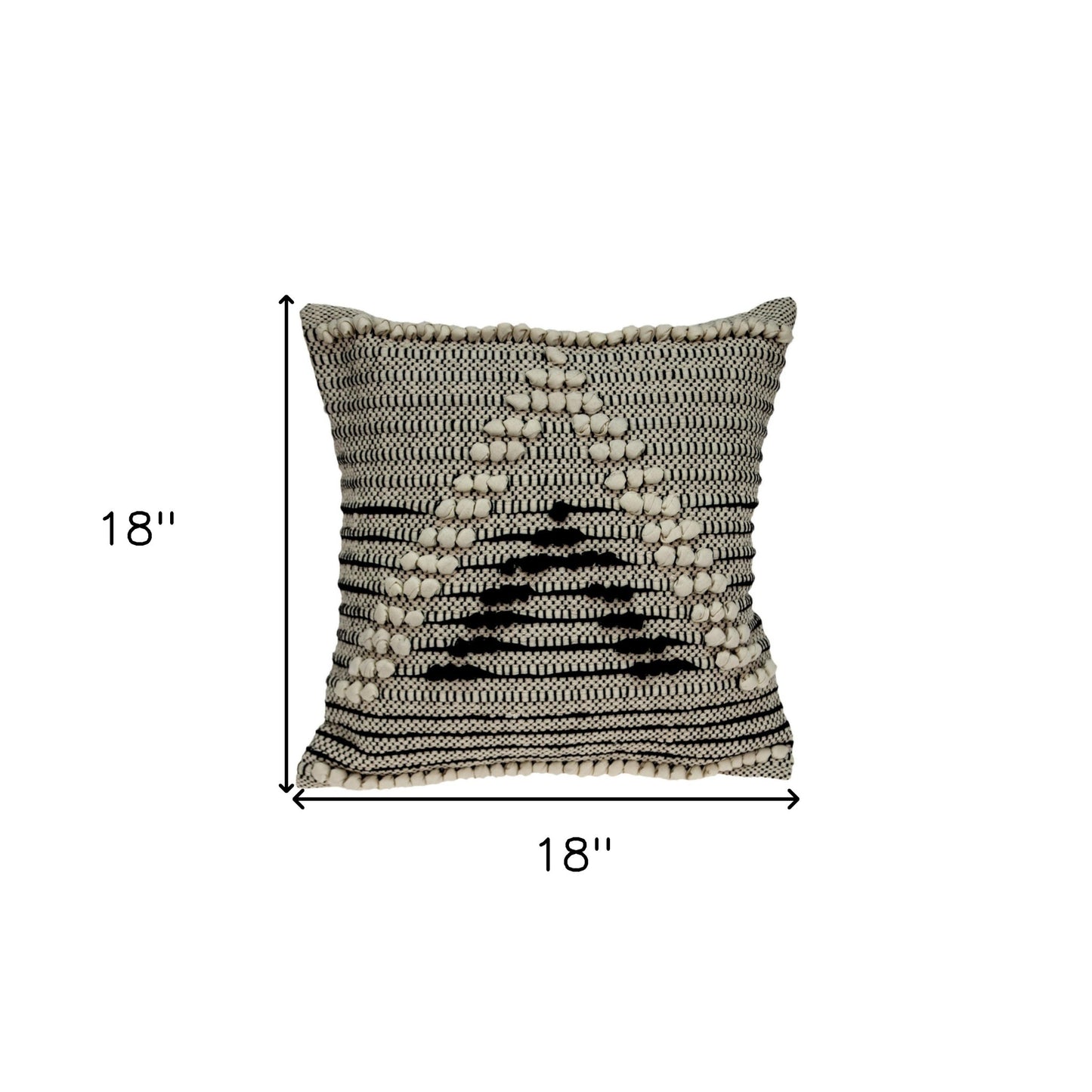 18" X 18" Beige And Black Zippered 100% Cotton Throw Pillow With Embroidery