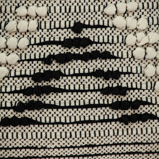 18" X 18" Beige And Black Zippered 100% Cotton Throw Pillow With Embroidery