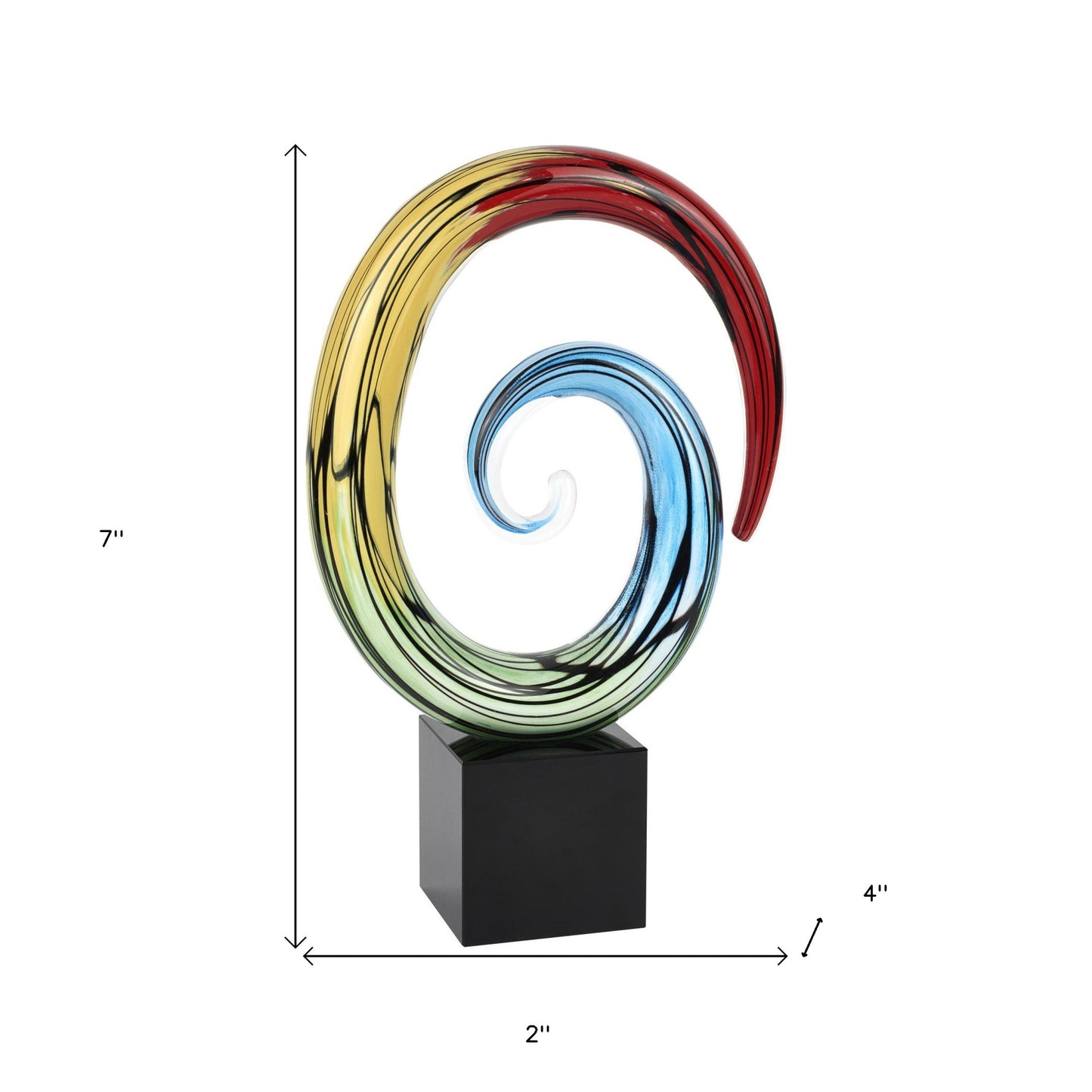7" Rainbow Glass Abstract Hand Painted Sculpture
