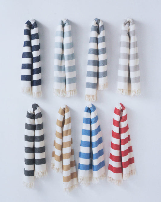 Cream and Stone Slanted Stripe Fringed Throw Blanket