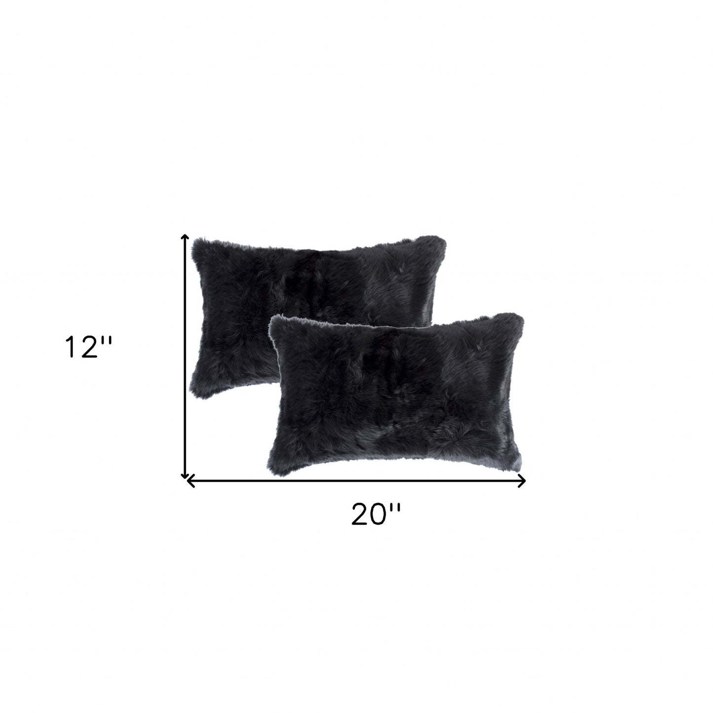 Set Of Two 12" X 20" Black Rabbit Natural Fur Throw Pillows