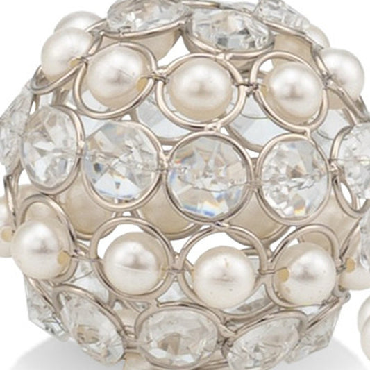 Set of Two Silver and Clear Faux Crystal and Pearl Decorative Orbs