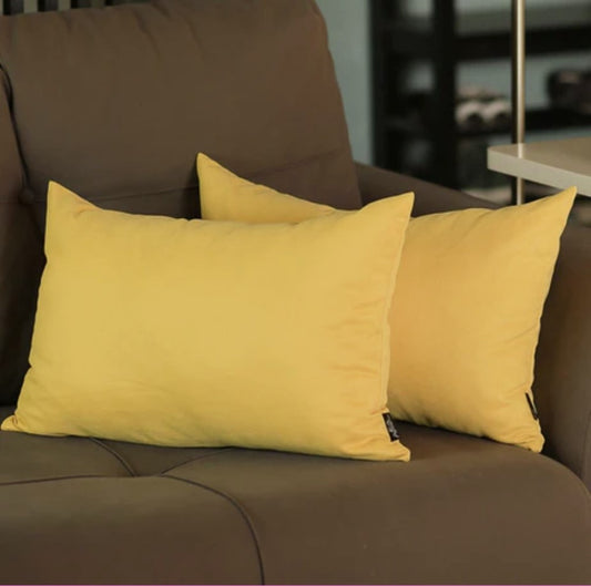 Set Of Two 12" X 20" Yellow Zippered Polyester Lumbar Pillow Covers