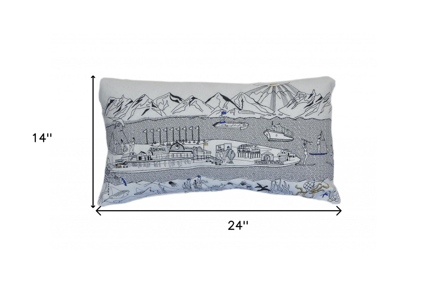 24" White Homer Spit Daylight Skyline Lumbar Decorative Pillow