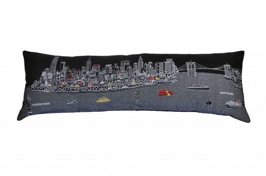 14" X 46" Black Gray and White Wool Zippered Pillow