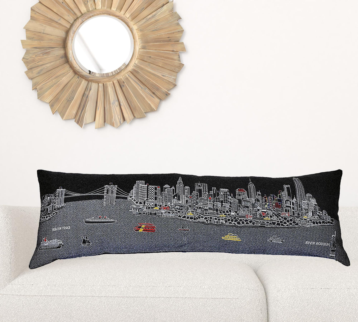 14" X 46" Black Gray and White Wool Zippered Pillow