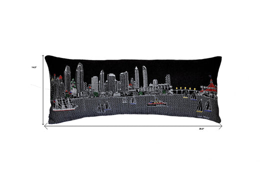 35" Black San Diego Nighttime Skyline Lumbar Decorative Pillow