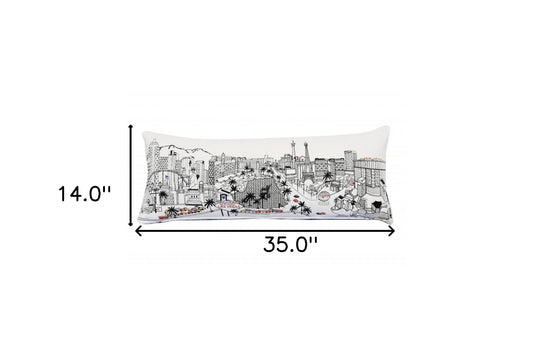 35" White as Vegas Daylight Skyline Lumbar Decorative Pillow