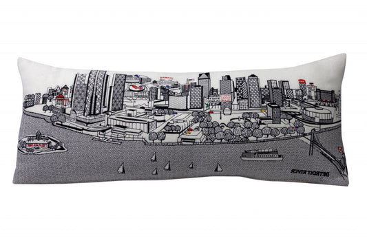 35" White Detroit Daylight Skyline Lumbar Decorative Pillow