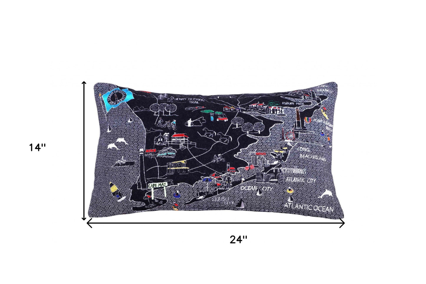 14" X 25" Black Gray and White Wool Zippered Pillow