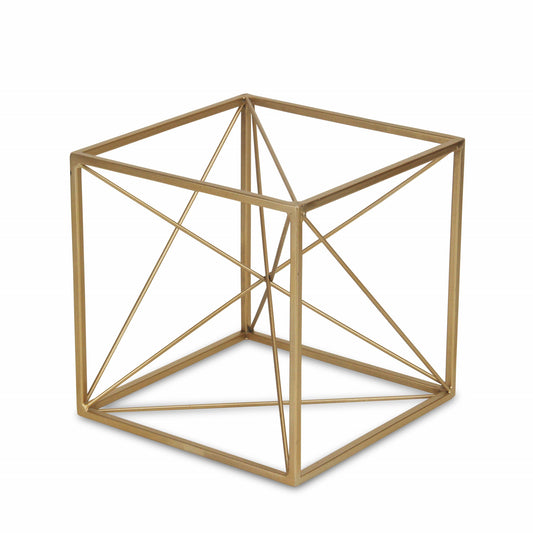 8" Gold Metal Abstract Geo Cube Sculpture
