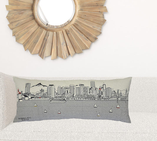 35" White Portland Daylight Skyline Lumbar Decorative Pillow