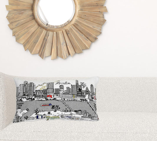 24" White Atlanta Daylight Skyline Lumbar Decorative Pillow
