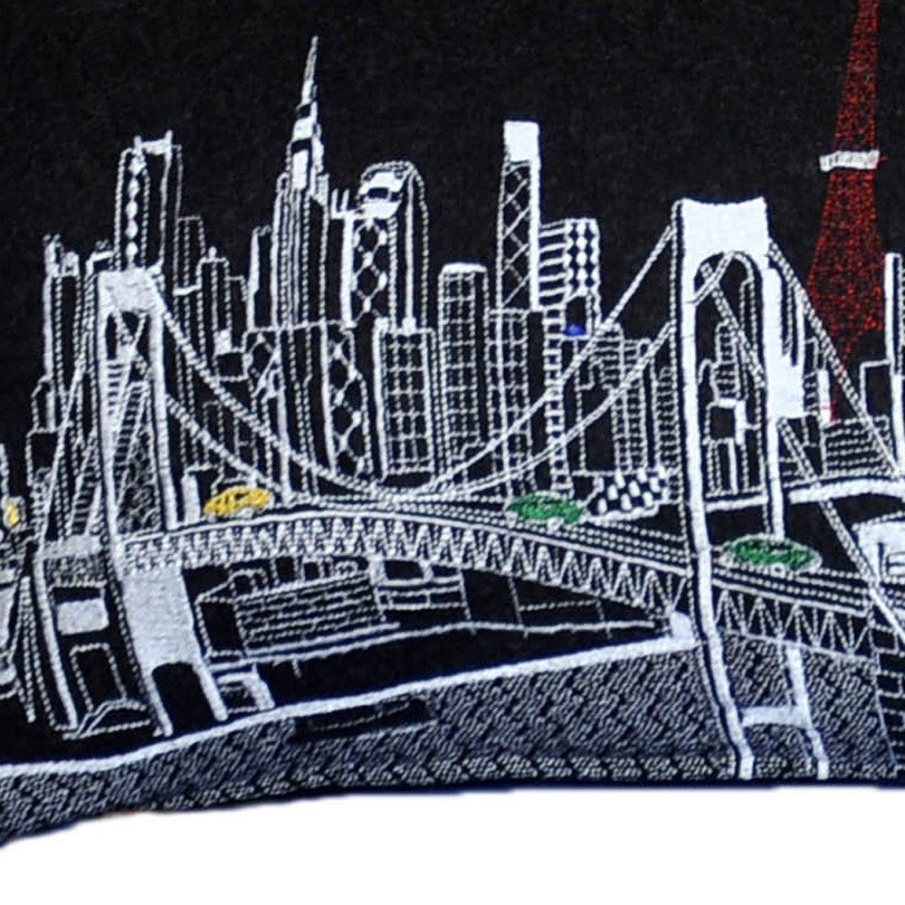 14" X 46" Black Gray and White Wool Zippered Pillow