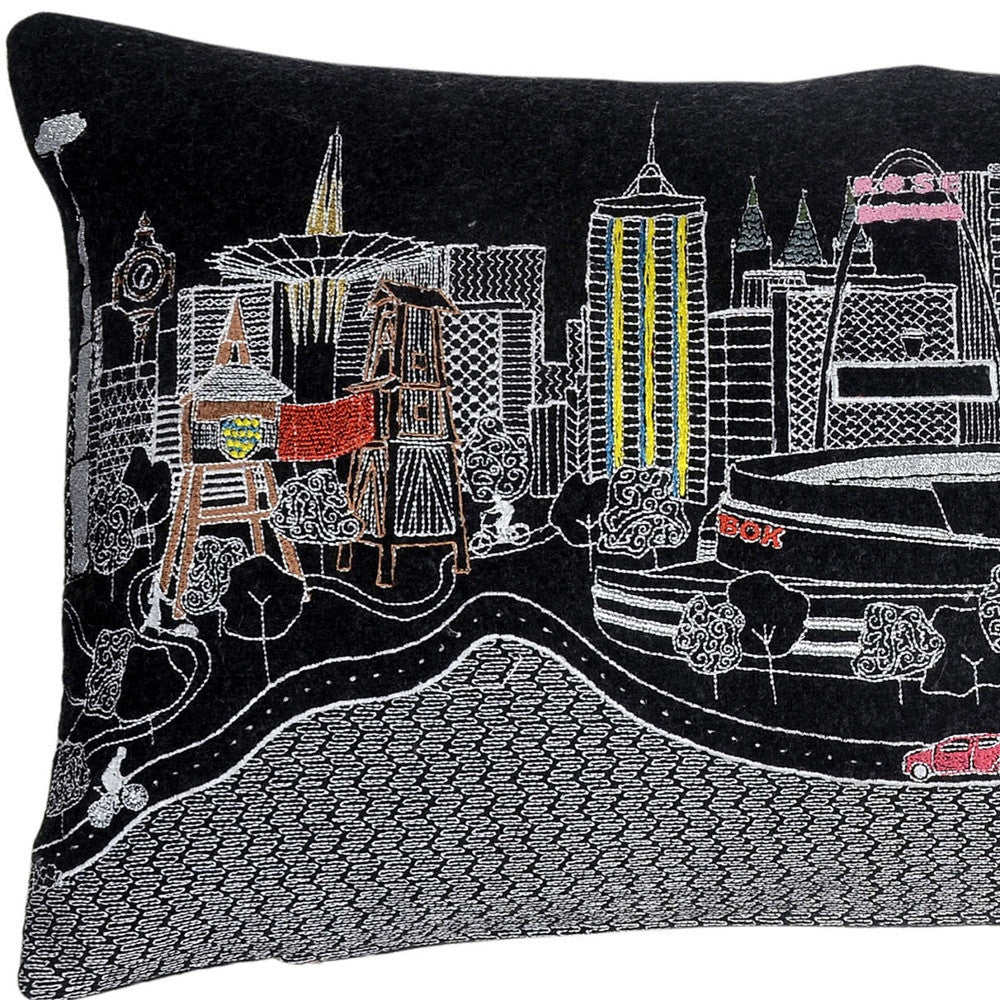 14" X 25" Black Gray and White Wool Zippered Pillow