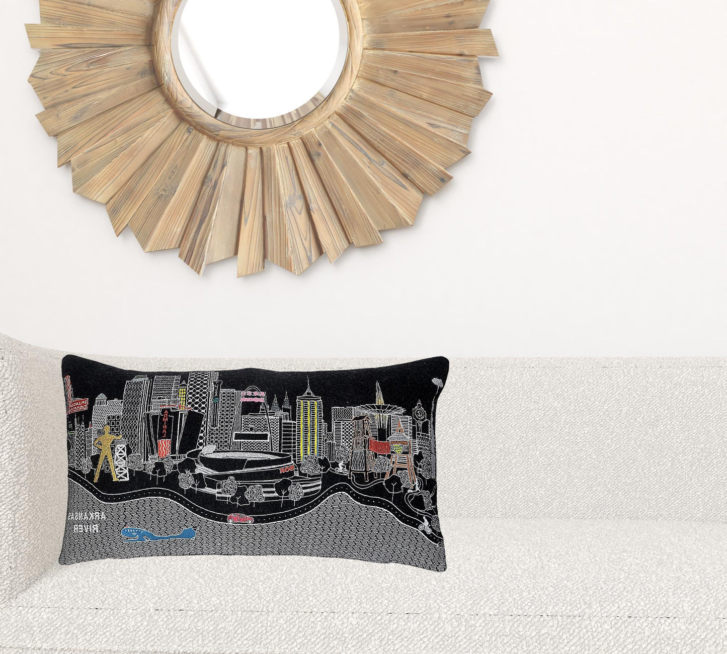 14" X 25" Black Gray and White Wool Zippered Pillow
