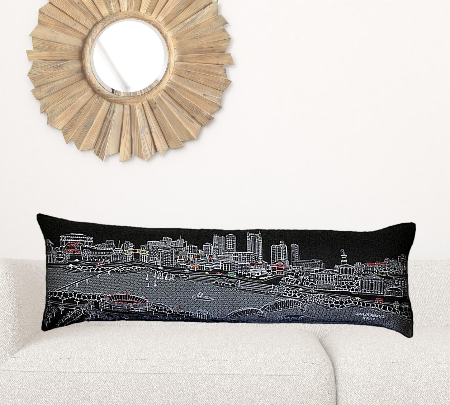 14" X 46" Black Gray and White Wool Zippered Pillow