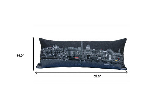 35" Black Washington DC Nighttime Skyline Lumbar Decorative Pillow