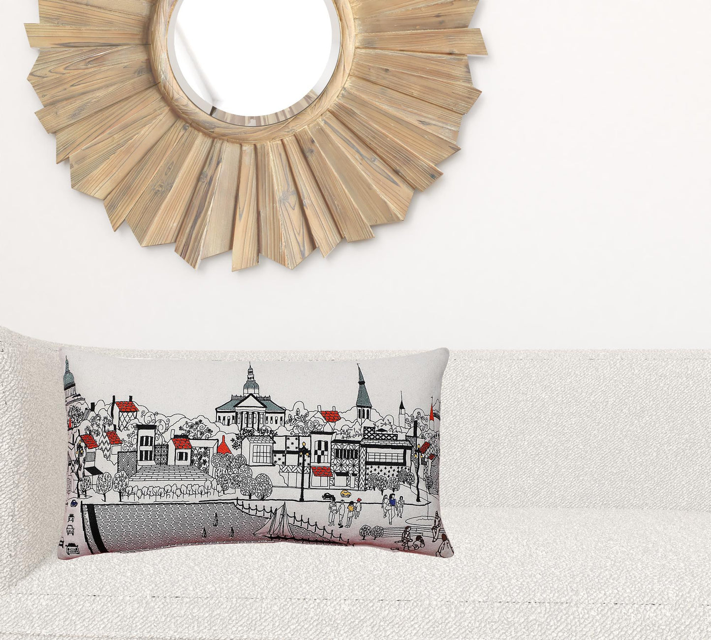 24" White Annapolis Daylight Skyline Lumbar Decorative Pillow