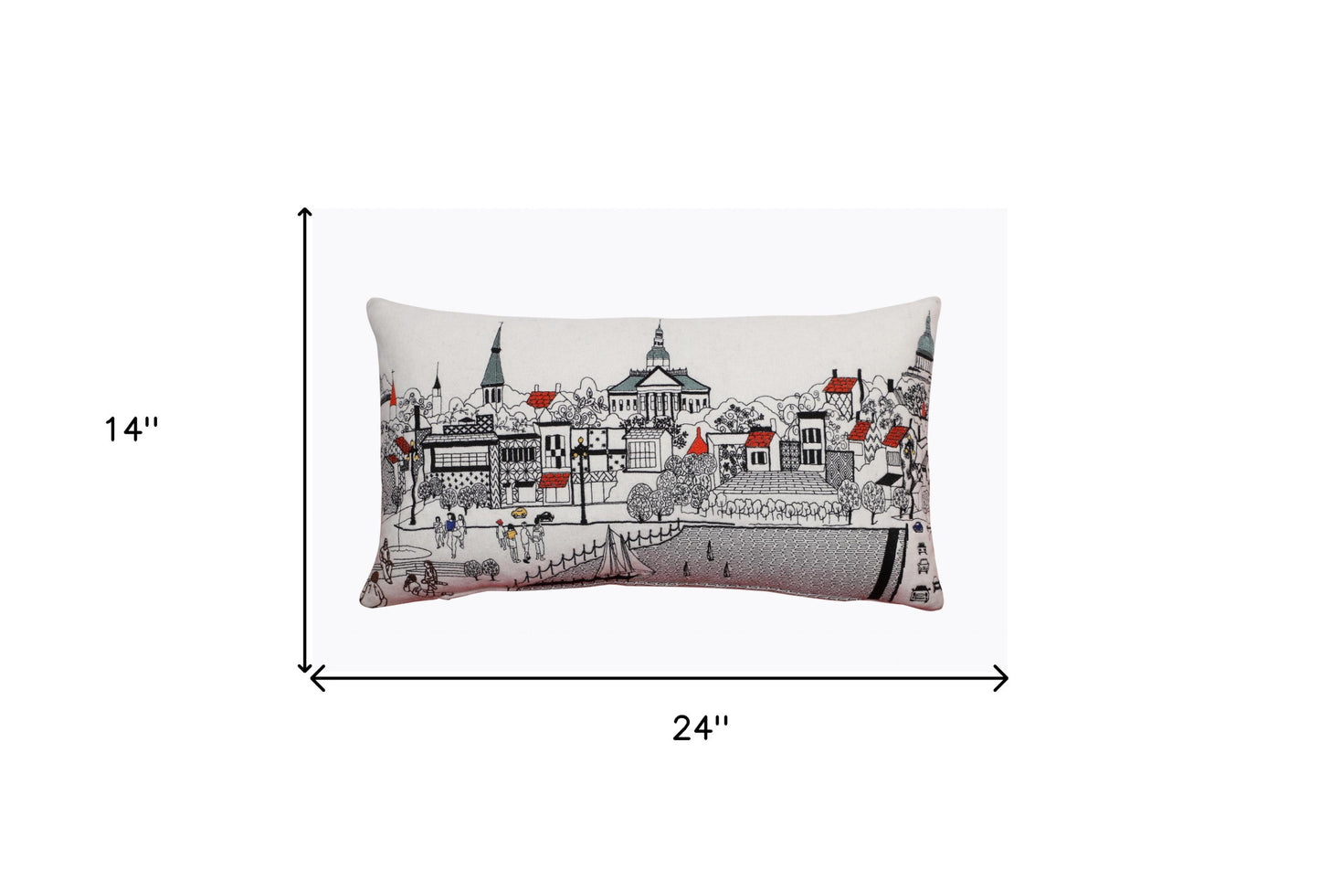 24" White Annapolis Daylight Skyline Lumbar Decorative Pillow